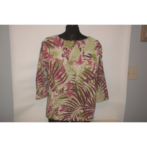 ADDITIONS BY Chico’s Sz 2 (M) Animal Print Cotton Blend 3/4 Sleeve Top - Picture 4 of 5